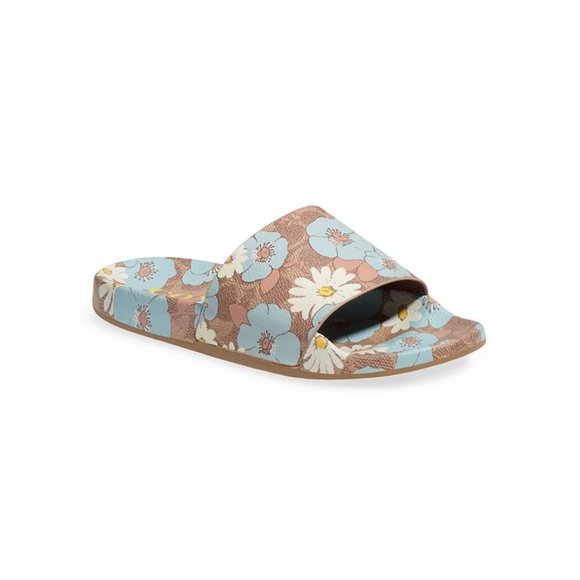 COACH Udele Sig Floral Aqua Rubber Slide Sandals - Picture 2 of 7